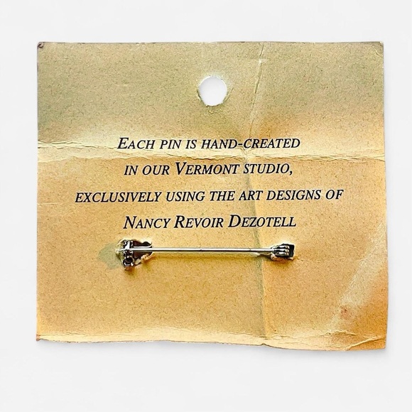 Artisan Hand Painted Yellow & Green Pin With Bird, Butterflies & Flowers. - Picture 2 of 3